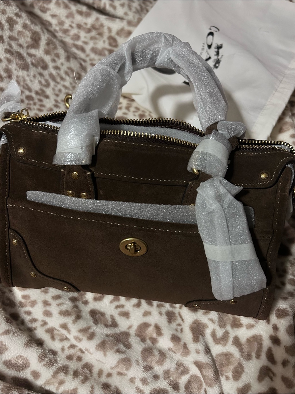 Coach Brown Suede Rhyder 24 Satchel With Gold Hardware